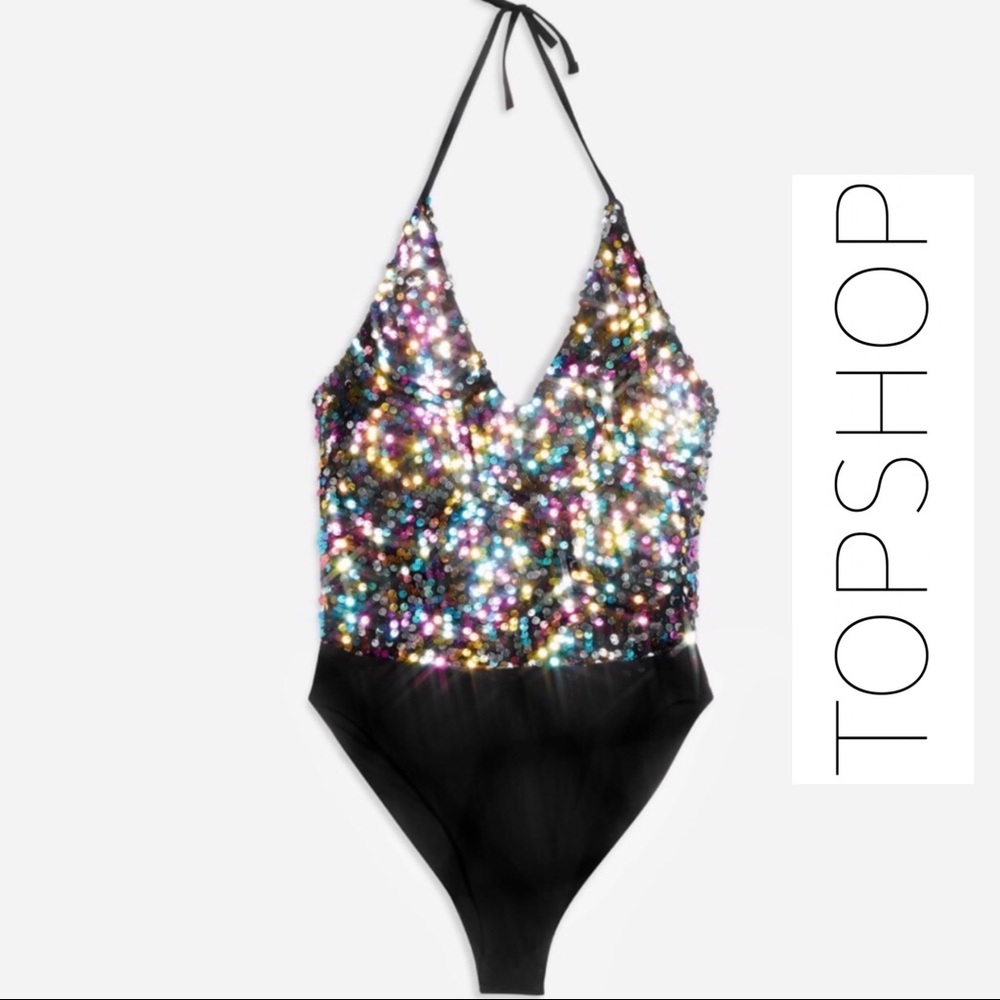 NWT TopShop Sequin Halter Bodysuit size 6